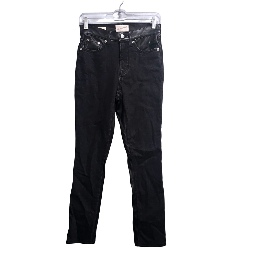 Universal Thread Mid-Rise 80s Slim Black Mixed Media Faux Leather Denim Pants 2R